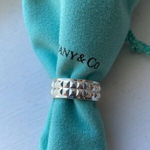 Tiffany & Co. Sterling Silver Two Row Diamond Point Band Ring Size 7